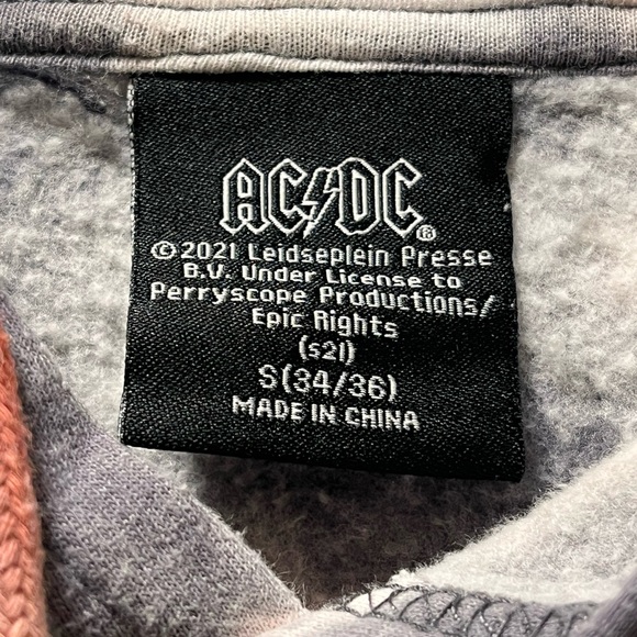 AC/DC Tie-Dye Pullover Classic Retro Rock Hoodie, Sz 32-36, M, Red/Gray on White - Picture 3 of 4